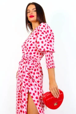 Glamorous Drive Em Wild - Pink Red Blotch Print Midi Wrap Dress -Deals Modashka Store DriveEmWild PinkRedBlotchPrintMidiWrapDress4