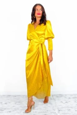 Glamorous Drive Em Wild - Mustard Leopard Jacquard Midi Wrap Dress -Deals Modashka Store DriveEmWild YellowLeopardJacquardMidiWrapDress 3