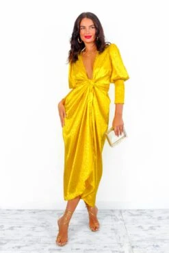 Glamorous Drive Em Wild - Mustard Leopard Jacquard Midi Wrap Dress -Deals Modashka Store DriveEmWild YellowLeopardJacquardMidiWrapDress 6