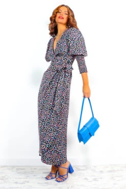 Glamorous Drive Em Wild - Black Blue Multi Abstract Midi Wrap Dress -Deals Modashka Store Drive EmWild BlackBlueMultiAbstractMidiWrapDress 3