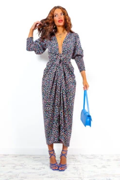 Glamorous Drive Em Wild - Black Blue Multi Abstract Midi Wrap Dress -Deals Modashka Store Drive EmWild BlackBlueMultiAbstractMidiWrapDress 5