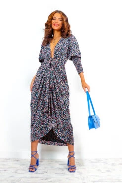 Glamorous Drive Em Wild - Black Blue Multi Abstract Midi Wrap Dress -Deals Modashka Store Drive EmWild BlackBlueMultiAbstractMidiWrapDress 7