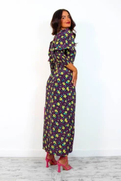 Glamorous Drive Em Wild - Black Multi Rose Midi Wrap Dress -Deals Modashka Store Drive EmWild BlackMultiRoseMidiWrapDress5