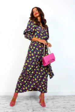 Glamorous Drive Em Wild - Black Multi Rose Midi Wrap Dress -Deals Modashka Store Drive EmWild BlackMultiRoseMidiWrapDress6