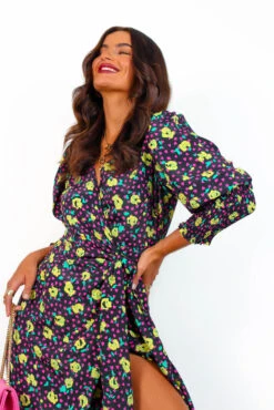 Glamorous Drive Em Wild - Black Multi Rose Midi Wrap Dress -Deals Modashka Store Drive EmWild BlackMultiRoseMidiWrapDress7