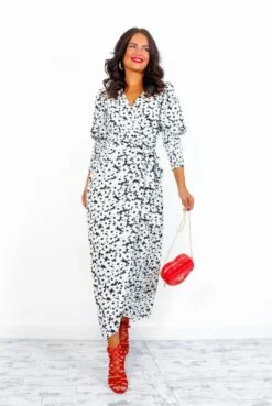 Glamorous Drive Em Wild - Black White Daisy Print Midi Wrap Dress -Deals Modashka Store Drive EmWild BlackWhiteDaisyPrintMidiWrapDress 6