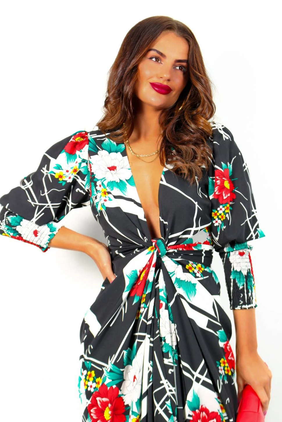 Glamorous Drive Em Wild - Black White Floral Abstract Print Midi Wrap Dress 10 Glamorous Drive Em Wild - Black White Floral Abstract Print Midi Wrap Dress - Image 8