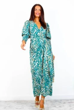 Glamorous Drive Em Wild - Blue Beige Animal Print Midi Wrap Dress -Deals Modashka Store Drive EmWild BlueBeigeAnimalPrintMidiWrapDress 2