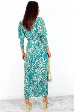 Glamorous Drive Em Wild - Blue Beige Animal Print Midi Wrap Dress -Deals Modashka Store Drive EmWild BlueBeigeAnimalPrintMidiWrapDress 4