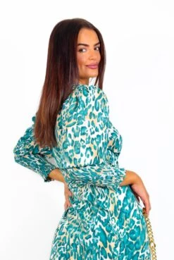 Glamorous Drive Em Wild - Blue Beige Animal Print Midi Wrap Dress -Deals Modashka Store Drive EmWild BlueBeigeAnimalPrintMidiWrapDress 5