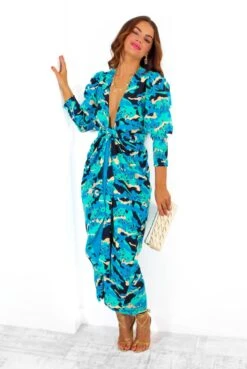 Glamorous Drive Em Wild - Blue Turquoise Camo Leopard Print Midi Wrap Dress -Deals Modashka Store Drive EmWild BlueTurquoiseCamoLeopardPrintMidiWrapDress 1