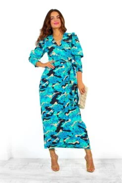 Glamorous Drive Em Wild - Blue Turquoise Camo Leopard Print Midi Wrap Dress -Deals Modashka Store Drive EmWild BlueTurquoiseCamoLeopardPrintMidiWrapDress 2