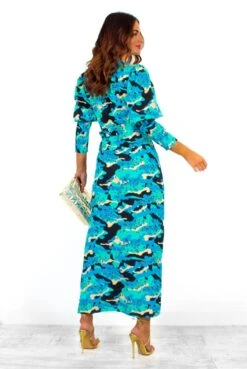 Glamorous Drive Em Wild - Blue Turquoise Camo Leopard Print Midi Wrap Dress -Deals Modashka Store Drive EmWild BlueTurquoiseCamoLeopardPrintMidiWrapDress 4