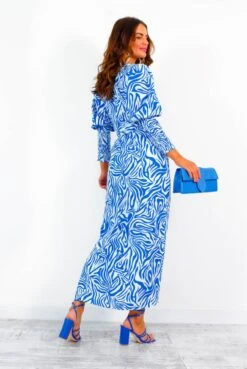 Glamorous Drive Em Wild - Blue White Zebra Print Midi Wrap Dress -Deals Modashka Store Drive EmWild BlueWhiteZebraPrintMidiWrapDress 4