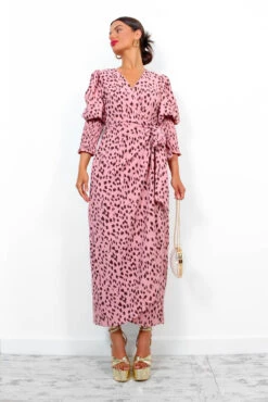 Glamorous Drive Em Wild - Blush Printed Midi Wrap Dress -Deals Modashka Store Drive EmWild BlushPrintedMidiWrapDress 1