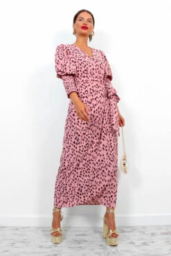 Glamorous Drive Em Wild - Blush Printed Midi Wrap Dress -Deals Modashka Store Drive EmWild BlushPrintedMidiWrapDress 2