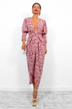 Glamorous Drive Em Wild - Blush Printed Midi Wrap Dress -Deals Modashka Store Drive EmWild BlushPrintedMidiWrapDress 5