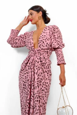Glamorous Drive Em Wild - Blush Printed Midi Wrap Dress -Deals Modashka Store Drive EmWild BlushPrintedMidiWrapDress 6