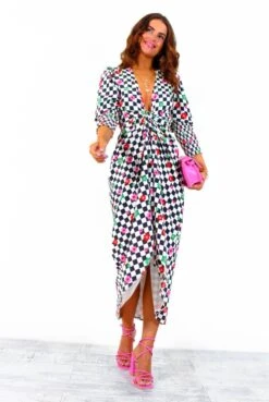 Glamorous Drive Em Wild - Checkerboard Flower Print Midi Wrap Dress -Deals Modashka Store Drive EmWild CheckerboardFlowerPrintMidiWrapDress 6