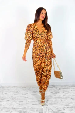 Glamorous Drive Em Wild - Golden Leopard Print Midi Wrap Dress -Deals Modashka Store Drive EmWild GoldenLeopardPrintMidiWrapDress 3