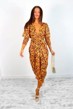 Glamorous Drive Em Wild - Golden Leopard Print Midi Wrap Dress -Deals Modashka Store Drive EmWild GoldenLeopardPrintMidiWrapDress 5