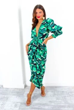Glamorous Drive Em Wild - Green Black Animal Print Midi Wrap Dress -Deals Modashka Store Drive EmWild GreenBlackAnimalPrintMidiWrapDress 1