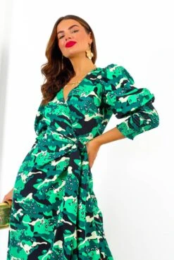 Glamorous Drive Em Wild - Green Black Animal Print Midi Wrap Dress -Deals Modashka Store Drive EmWild GreenBlackAnimalPrintMidiWrapDress 4