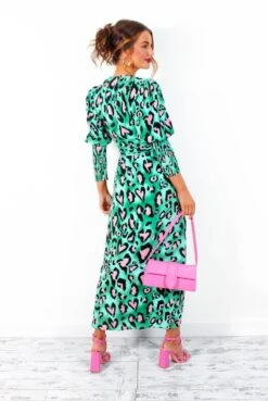 Glamorous Drive Em Wild - Green Pink Leopard Print Midi Wrap Dress -Deals Modashka Store Drive EmWild GreenPinkLeopardPrintMidiWrapDress 7