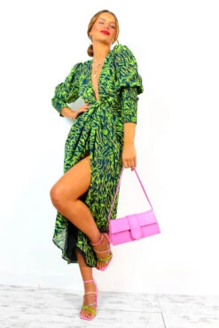 Glamorous Drive Em Wild - Lime Green Black Animal Print Wrap Midi Dress -Deals Modashka Store Drive EmWild LimeGreenBlackAnimalPrintWrapMidiDress 10