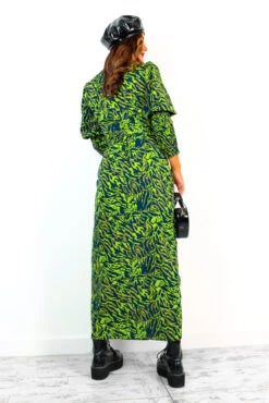 Glamorous Drive Em Wild - Lime Green Black Animal Print Wrap Midi Dress -Deals Modashka Store Drive EmWild LimeGreenBlackAnimalPrintWrapMidiDress 5
