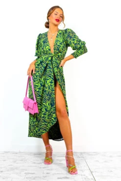 Glamorous Drive Em Wild - Lime Green Black Animal Print Wrap Midi Dress -Deals Modashka Store Drive EmWild LimeGreenBlackAnimalPrintWrapMidiDress 9