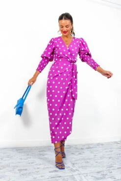 Glamorous Drive Em Wild - Magenta White Polka Dot Midi Wrap Dress -Deals Modashka Store Drive EmWild MagentaWhitePolkaDotMidiWrapDress1