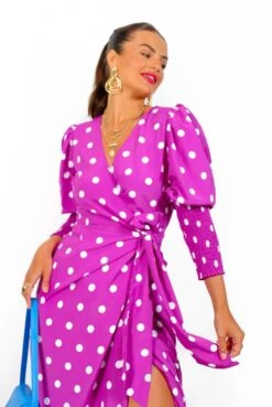 Glamorous Drive Em Wild - Magenta White Polka Dot Midi Wrap Dress -Deals Modashka Store Drive EmWild MagentaWhitePolkaDotMidiWrapDress2