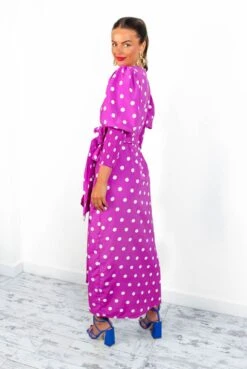 Glamorous Drive Em Wild - Magenta White Polka Dot Midi Wrap Dress -Deals Modashka Store Drive EmWild MagentaWhitePolkaDotMidiWrapDress4