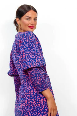 Glamorous Drive Em Wild - Navy Pink Leopard Midi Wrap Dress -Deals Modashka Store Drive EmWild NavyPinkLeopardMidiWrapDress 1