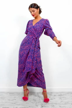 Glamorous Drive Em Wild - Navy Pink Leopard Midi Wrap Dress -Deals Modashka Store Drive EmWild NavyPinkLeopardMidiWrapDress 6