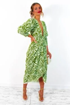 Glamorous Drive 'Em Wild - Olive Green White Zebra Print Midi Wrap Dress -Deals Modashka Store Drive EmWild OliveGreenWhiteZebraPrintMidiWrapDress 3