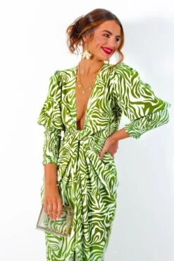 Glamorous Drive 'Em Wild - Olive Green White Zebra Print Midi Wrap Dress -Deals Modashka Store Drive EmWild OliveGreenWhiteZebraPrintMidiWrapDress 6