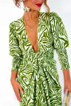 Glamorous Drive 'Em Wild - Olive Green White Zebra Print Midi Wrap Dress -Deals Modashka Store Drive EmWild OliveGreenWhiteZebraPrintMidiWrapDress 7