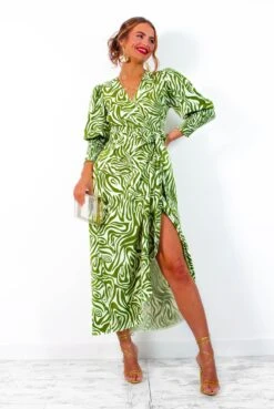 Glamorous Drive 'Em Wild - Olive Green White Zebra Print Midi Wrap Dress -Deals Modashka Store Drive EmWild OliveGreenWhiteZebraPrintMidiWrapDress 8