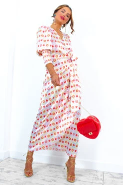 Glamorous Drive Em Wild - Pastel Pink Yellow Tile Print Midi Wrap Dress -Deals Modashka Store Drive EmWild PastelPinkYellowTilePrintMidiWrapDress 2