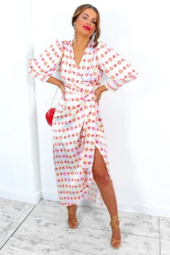 Glamorous Drive Em Wild - Pastel Pink Yellow Tile Print Midi Wrap Dress -Deals Modashka Store Drive EmWild PastelPinkYellowTilePrintMidiWrapDress 6