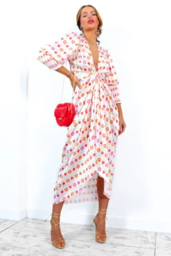 Glamorous Drive Em Wild - Pastel Pink Yellow Tile Print Midi Wrap Dress -Deals Modashka Store Drive EmWild PastelPinkYellowTilePrintMidiWrapDress 7