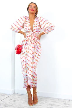 Glamorous Drive Em Wild - Pastel Pink Yellow Tile Print Midi Wrap Dress -Deals Modashka Store Drive EmWild PastelPinkYellowTilePrintMidiWrapDress 8