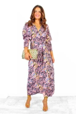 Glamorous Drive Em Wild - Pink Multi Animal Print Midi Wrap Dress -Deals Modashka Store Drive EmWild PinkMultiAnimalPrintMidiWrapDress 3