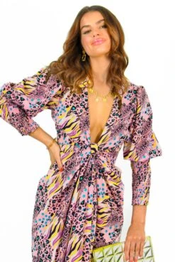 New Release -Deals Modashka Store Drive EmWild PinkMultiAnimalPrintMidiWrapDress 7