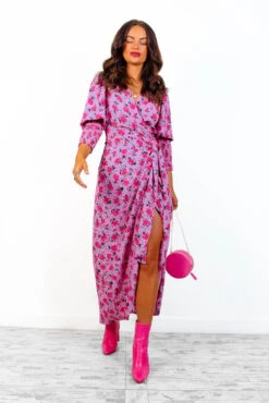 Glamorous Drive Em Wild - Pink Multi Rose Midi Wrap Dress -Deals Modashka Store Drive EmWild PinkMultiRoseMidiWrapDress 2