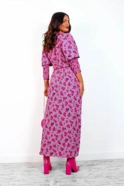 Glamorous Drive Em Wild - Pink Multi Rose Midi Wrap Dress -Deals Modashka Store Drive EmWild PinkMultiRoseMidiWrapDress 3