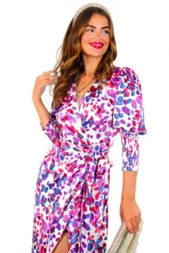 Glamorous Drive 'Em Wild - Pink Purple Spotted Midi Wrap Dress -Deals Modashka Store Drive EmWild PinkPurpleSpottedMidiWrapDress 4