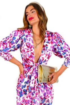 Glamorous Drive 'Em Wild - Pink Purple Spotted Midi Wrap Dress -Deals Modashka Store Drive EmWild PinkPurpleSpottedMidiWrapDress 6
